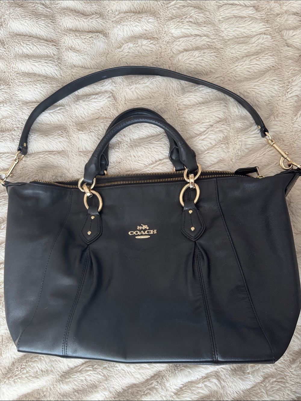 Coach Black Leather Satchel with Gold Hardware